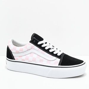black&pink checkerboard, old school, platform vans